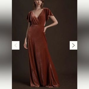 Jenny Yoo Ellis Flutter-Sleeve Open-Back Stretch Velvet Gown